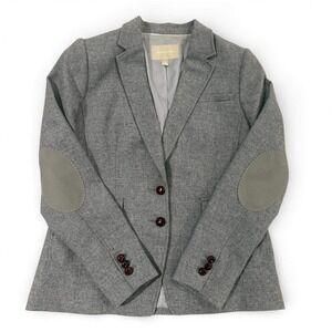 Banana‎ Republic Gray Wool Blend Tweed Blazer Elbow Patches Academic Size 14